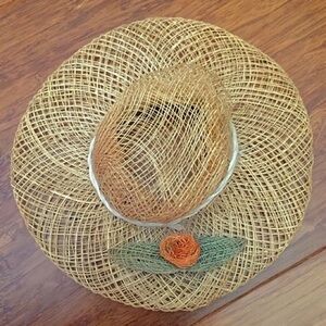 Vintage doll / pet straw hat with orange flower
